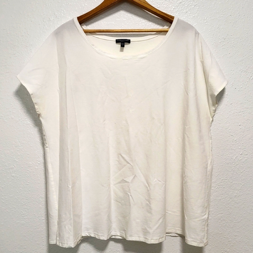 Eileen Fisher Casual White Short Sleeve Top Sz 3X office summer basic monochrome